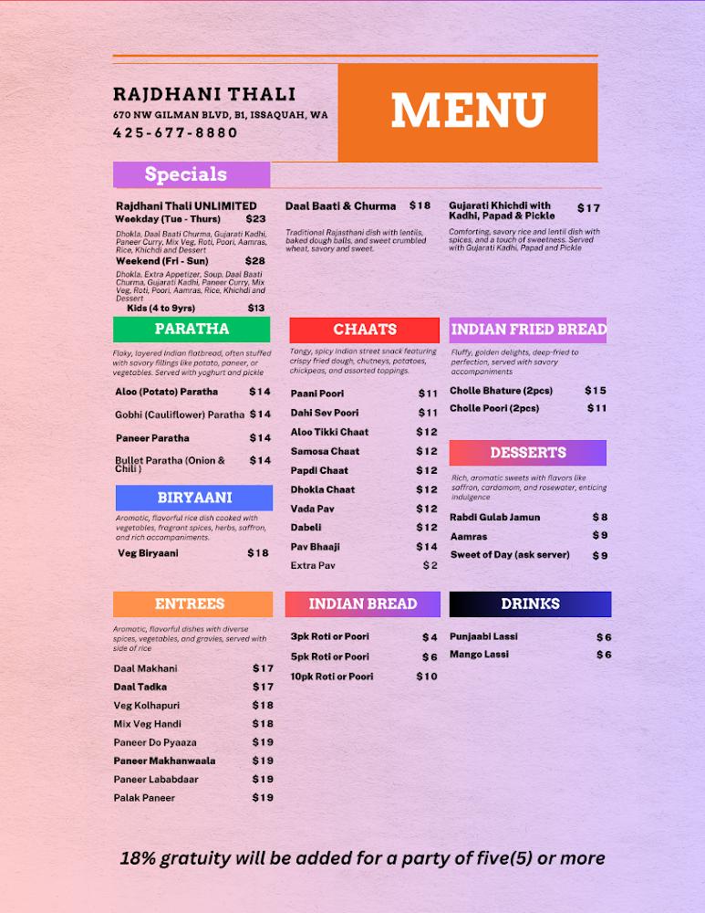 Rajdhani Thali Restaurant Menu image 1